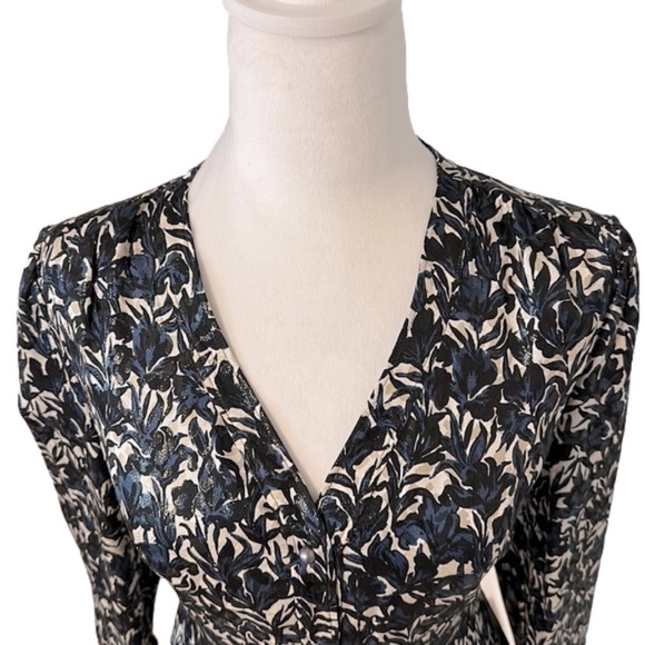 Tory Burch Caralyn Silk Blend Floral Sheen Long Sleeve Button Down Blouse Shirt - Picture 4 of 16